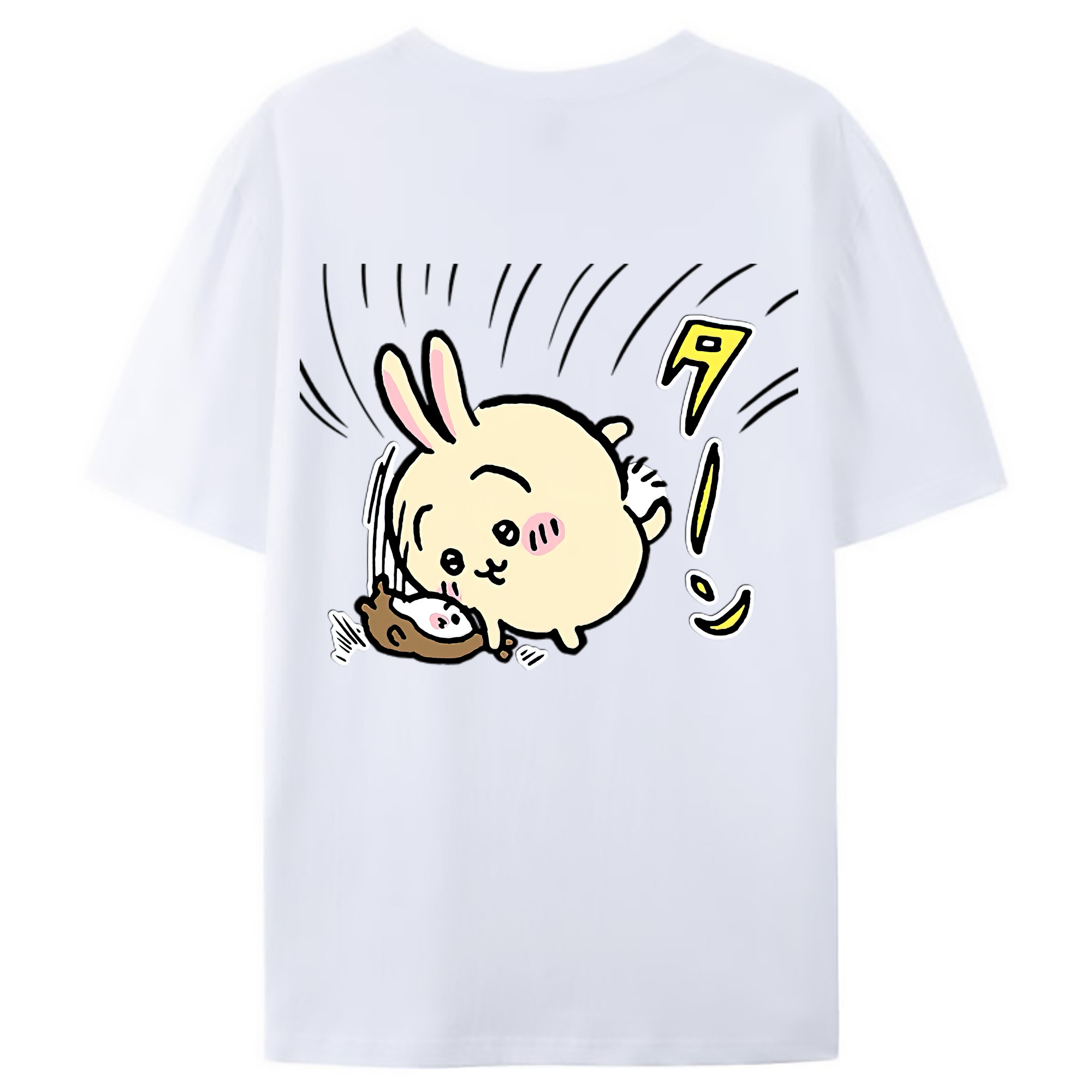 （画像用） ちいかわ うさぎ Chii-kawa usagi 綿100％ メンズ半袖Tシャツ（バックプリント） 通気性