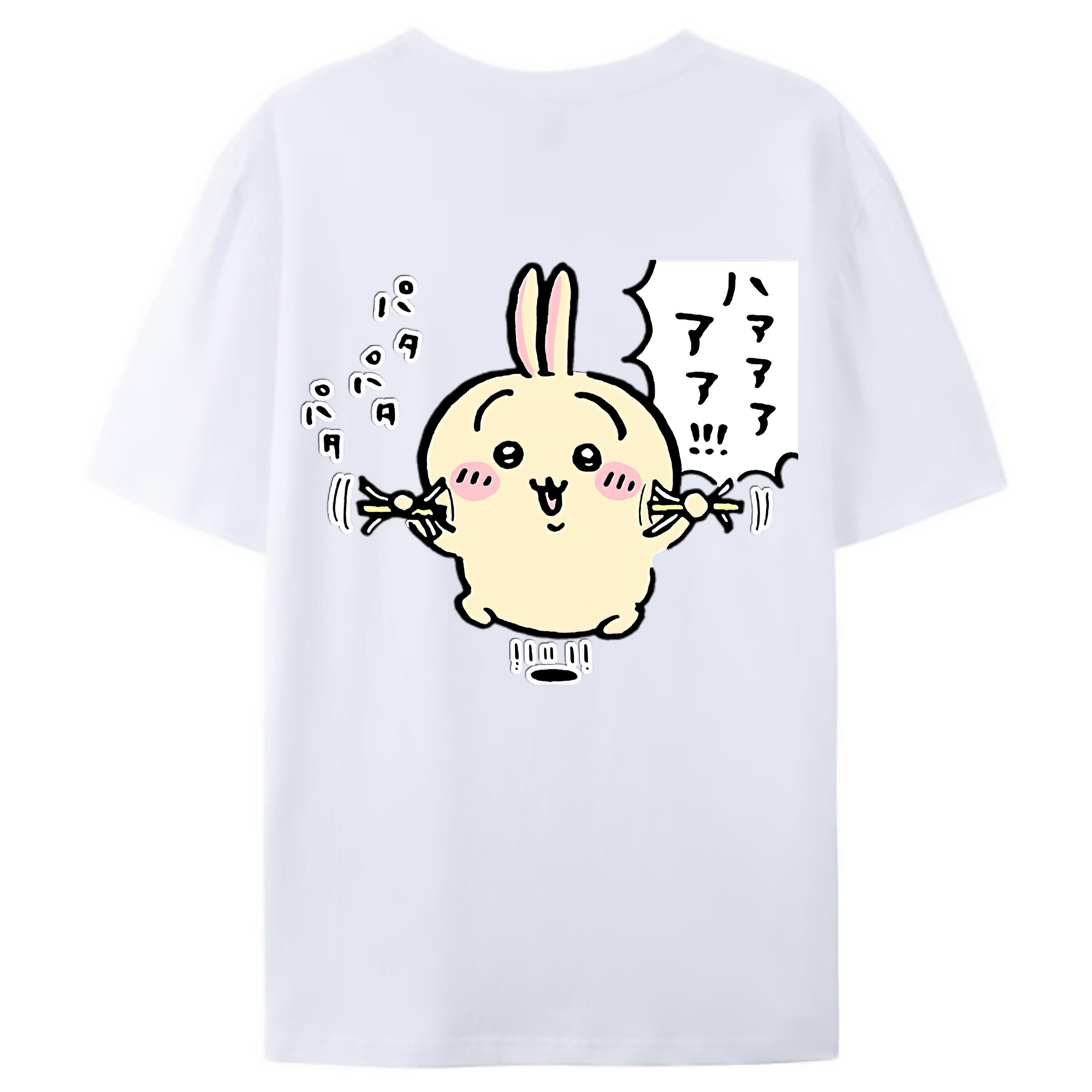 （画像用） ちいかわ うさぎ Chii-kawa usagi 綿100％ メンズ半袖Tシャツ（バックプリント） 通気性