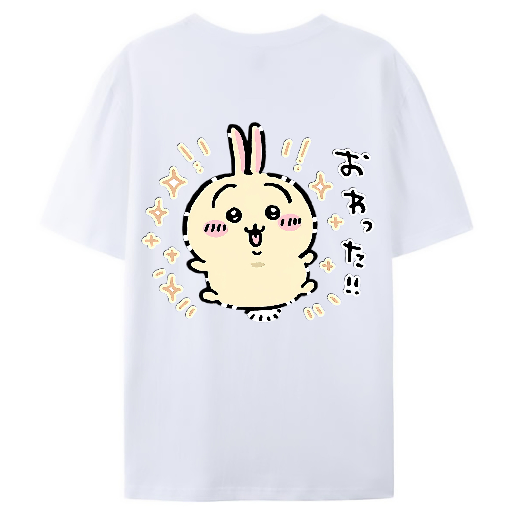 （画像用） ちいかわ うさぎ Chii-kawa usagi 綿100％ メンズ半袖Tシャツ（バックプリント） 通気性