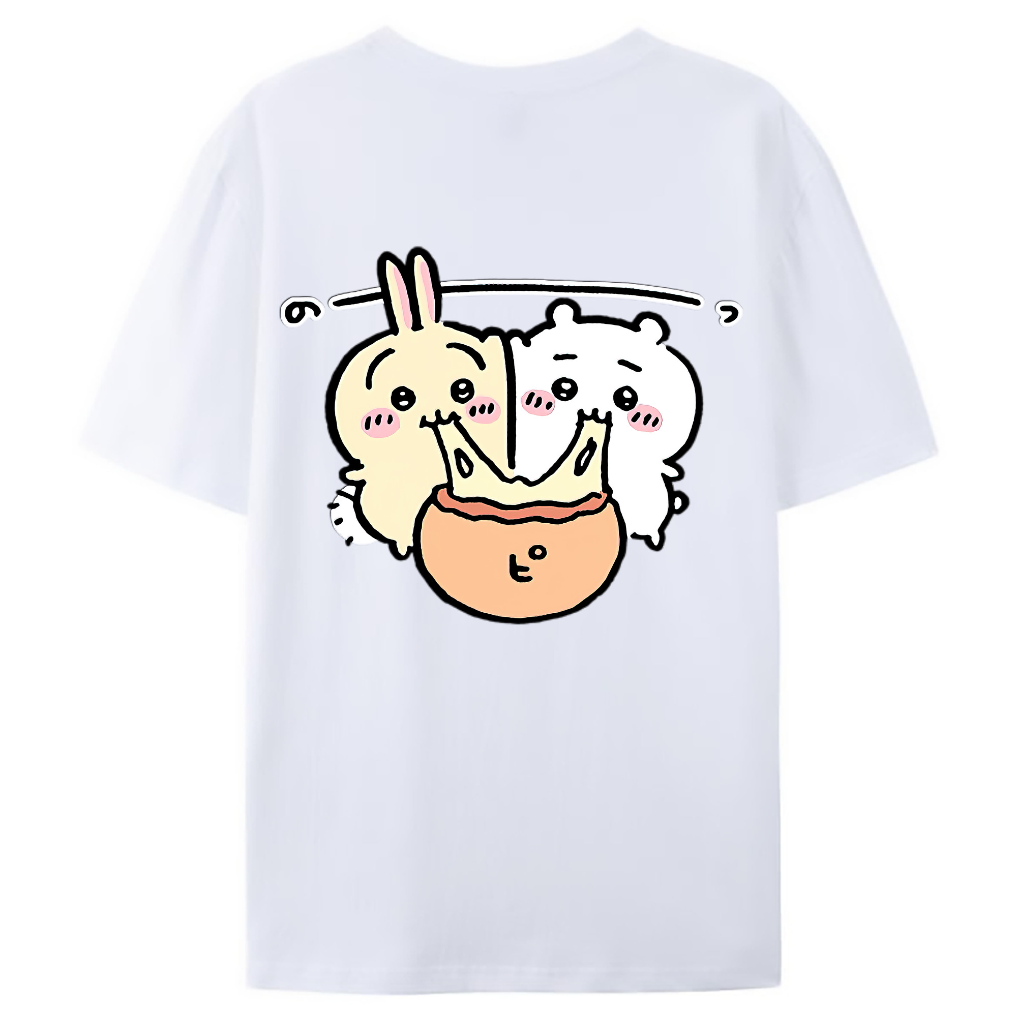 （画像用） ちいかわ うさぎ Chii-kawa usagi 綿100％ メンズ半袖Tシャツ（バックプリント） 通気性