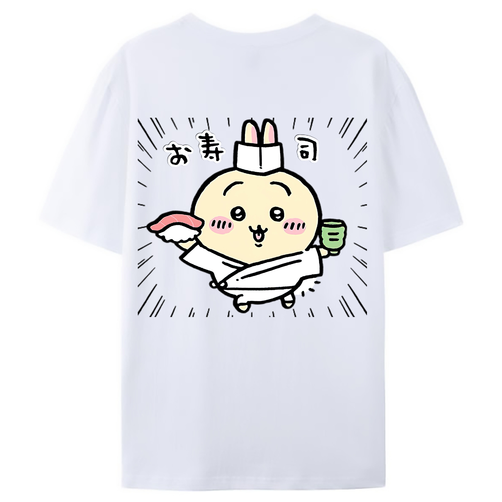 （画像用） ちいかわ うさぎ Chii-kawa usagi 綿100％ メンズ半袖Tシャツ（バックプリント） 通気性