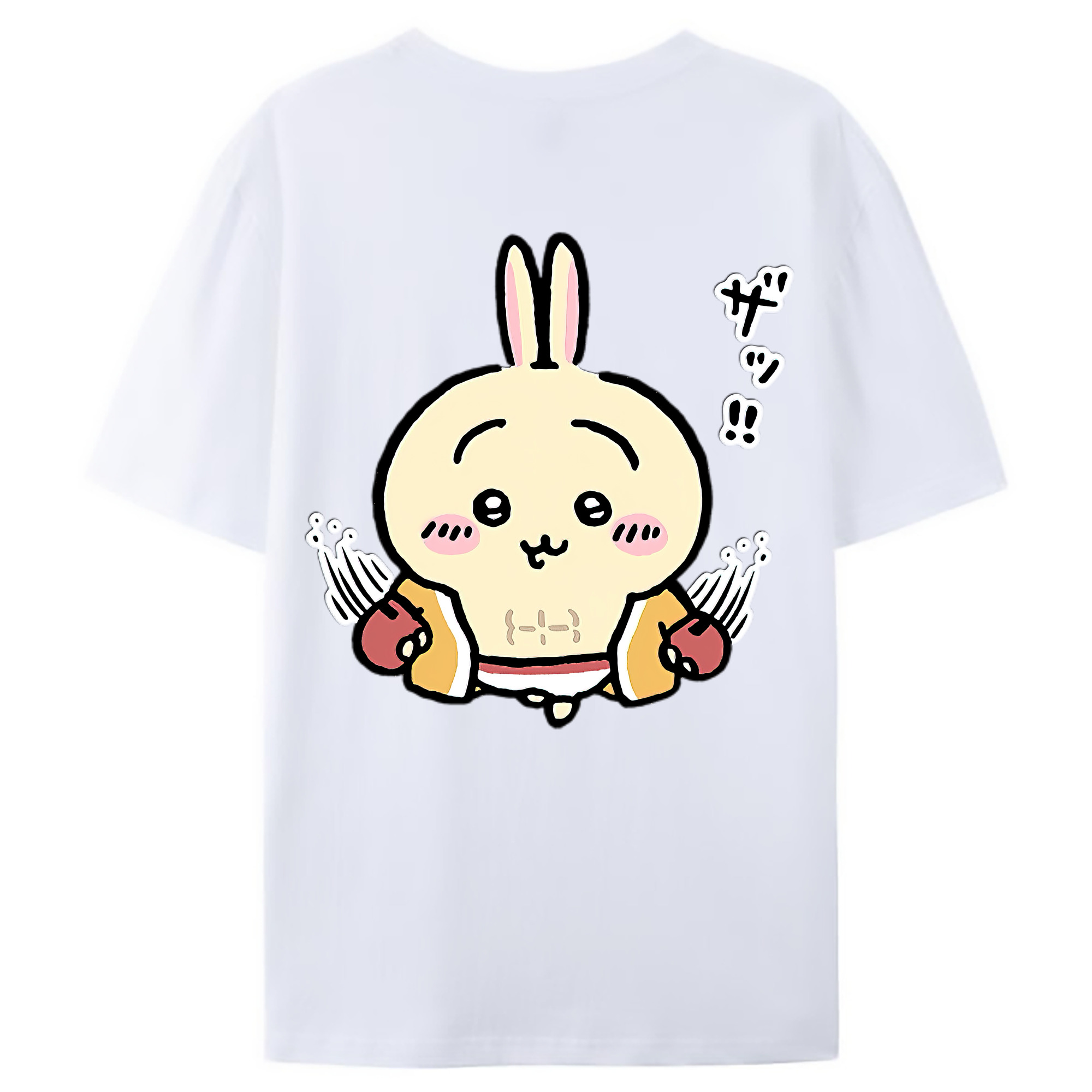（画像用） ちいかわ うさぎ Chii-kawa usagi 綿100％ メンズ半袖Tシャツ（バックプリント） 通気性