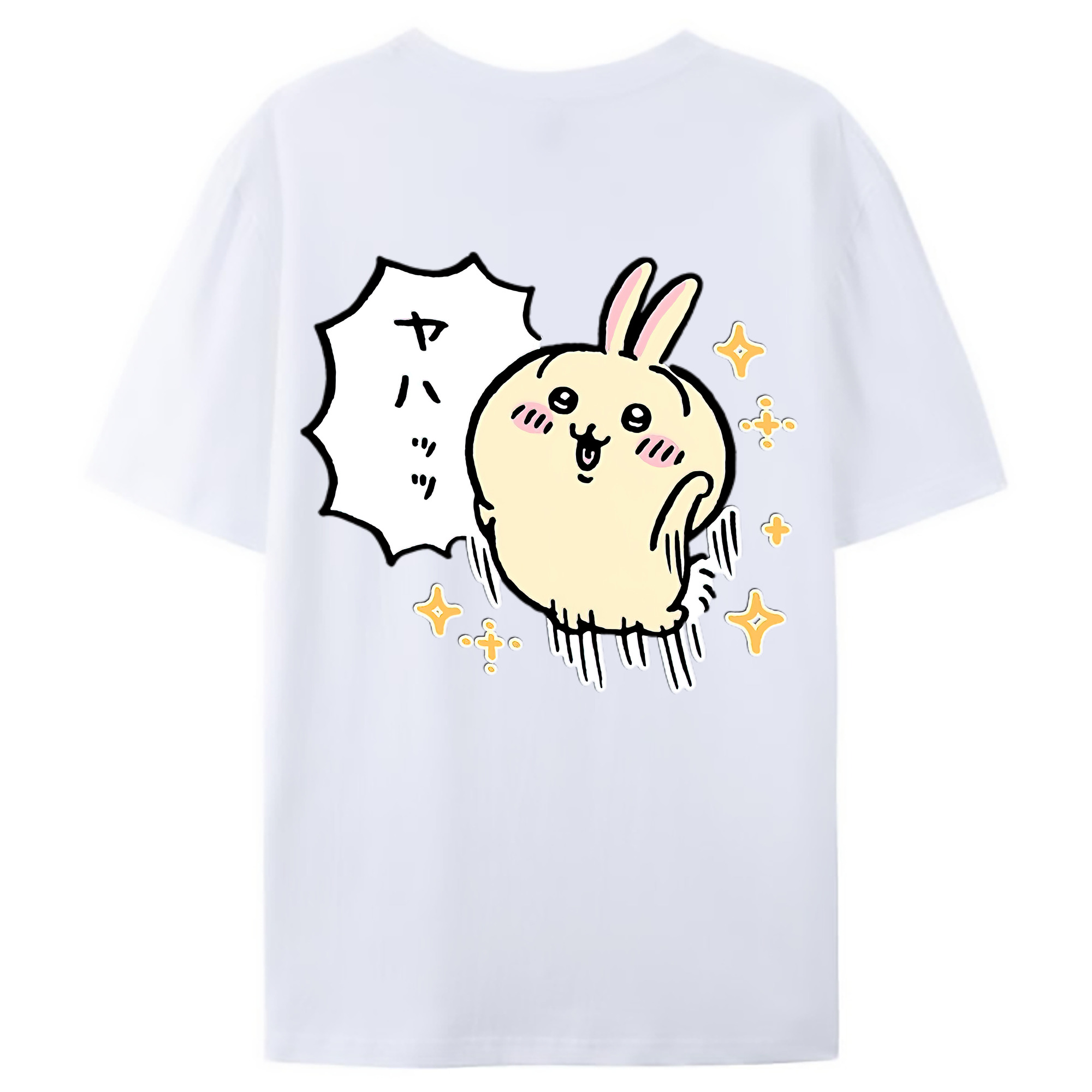 （画像用） ちいかわ うさぎ Chii-kawa usagi 綿100％ メンズ半袖Tシャツ（バックプリント） 通気性