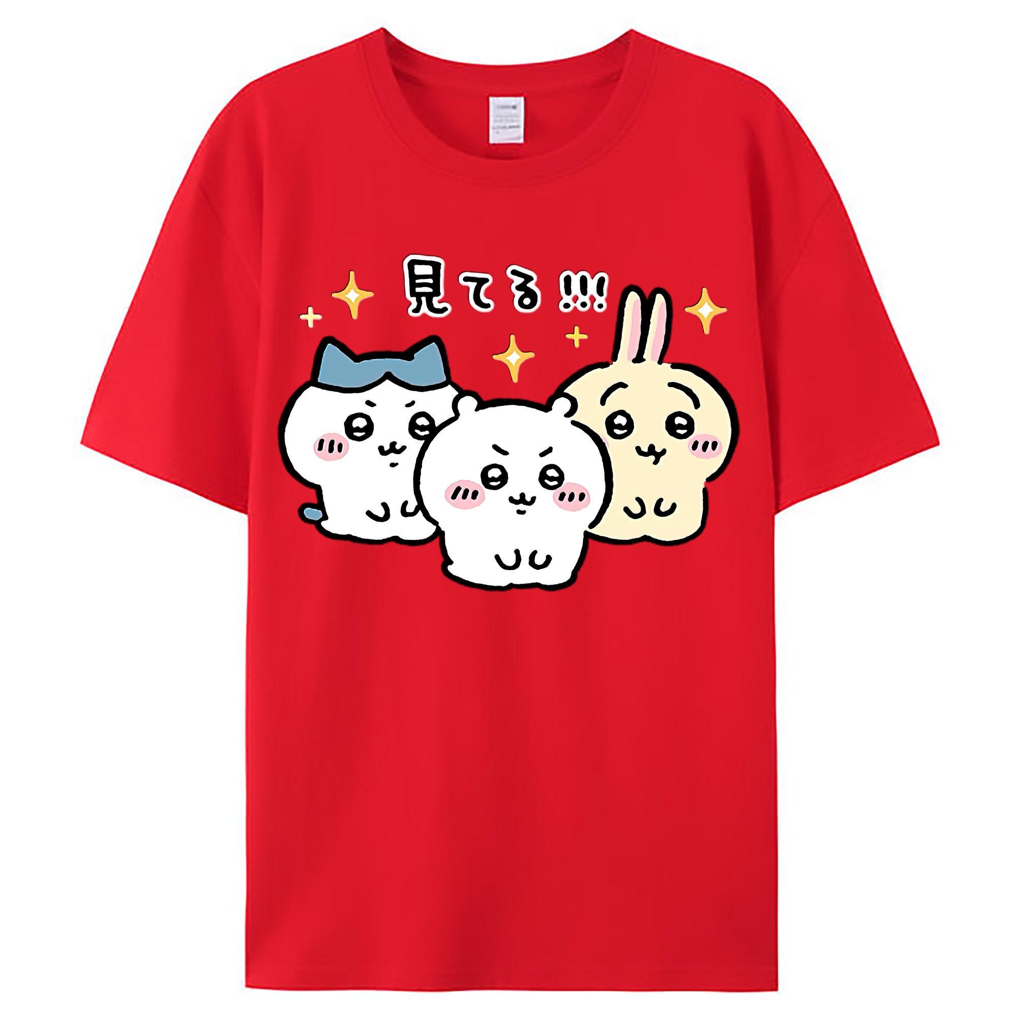 （画像用） ちいかわ ハチワレ Chii-kawa hachiware レディースカジュアルプリントTシャツ（綿100％）