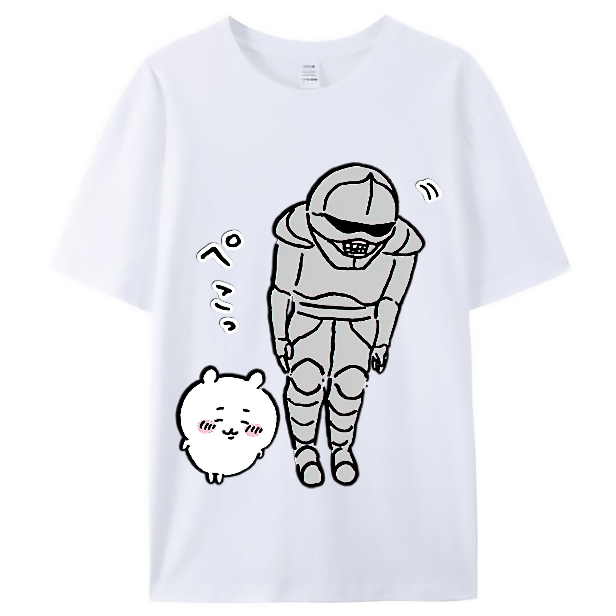 （画像用） ちいかわ 労働の鎧さん Chii-kawa Mr. Armor of Labor レディースカジュアルプリントTシャツ（綿100％）