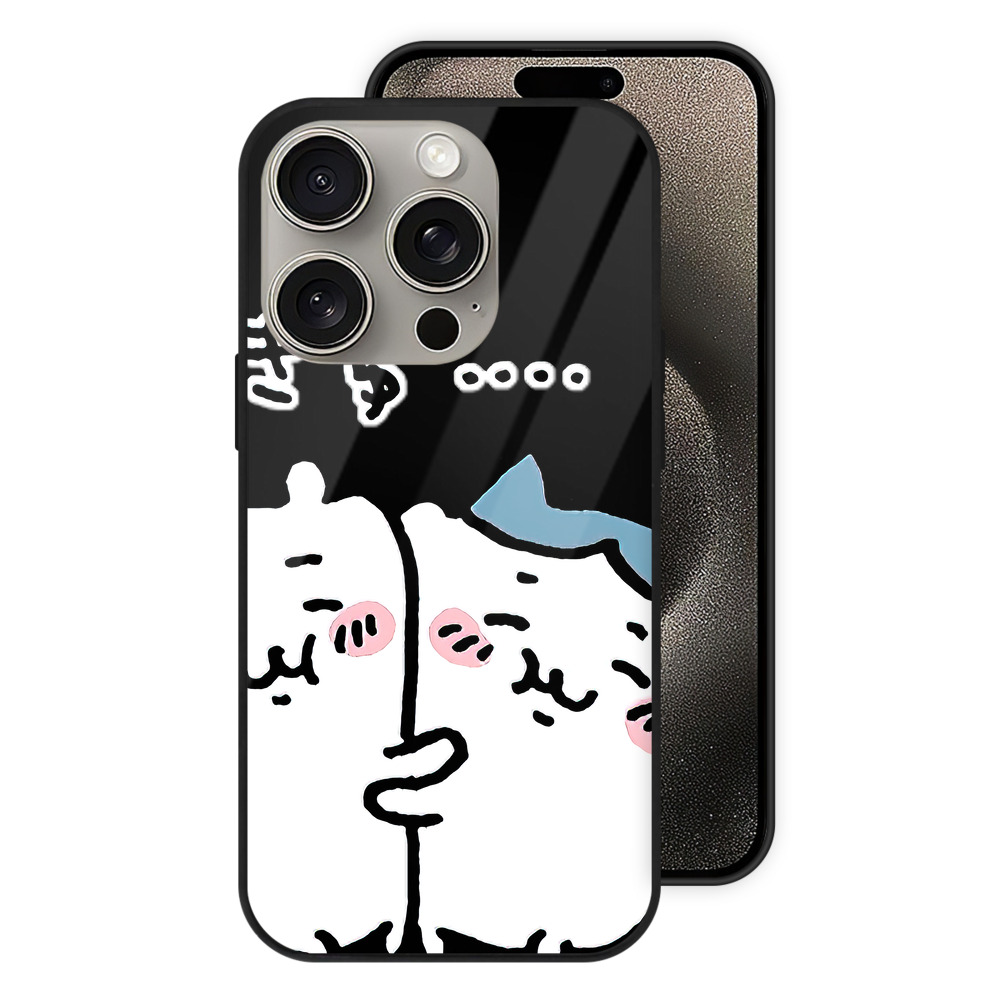 （画像用） ちいかわ ハチワレ Chii-kawa hachiware 【iPhone15Pro対応】スマホケース 耐衝撃＆黄変防止 背面ガラス