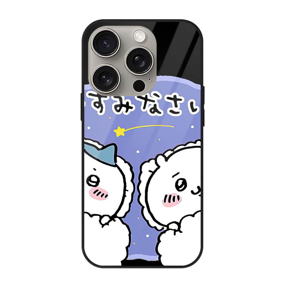 （画像用） ちいかわ ハチワレ Chii-kawa hachiware 【iPhone15Pro対応】スマホケース 耐衝撃＆黄変防止 背面ガラス