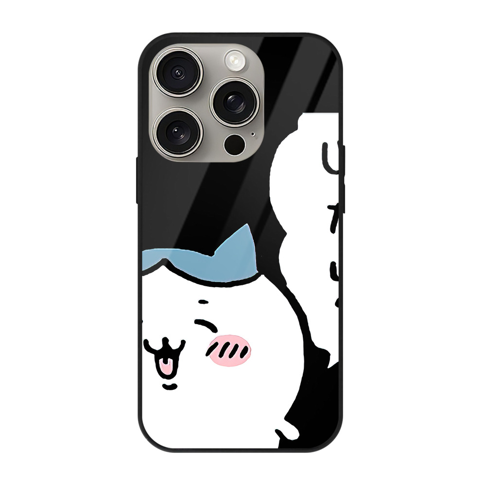 （画像用） ちいかわ ハチワレ Chii-kawa hachiware 【iPhone15Pro対応】スマホケース 耐衝撃＆黄変防止 背面ガラス