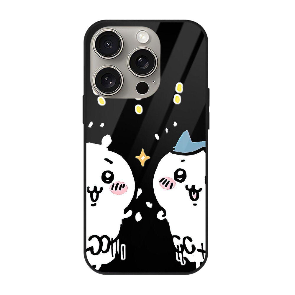（画像用） ちいかわ ハチワレ Chii-kawa hachiware 【iPhone15Pro対応】スマホケース 耐衝撃＆黄変防止 背面ガラス