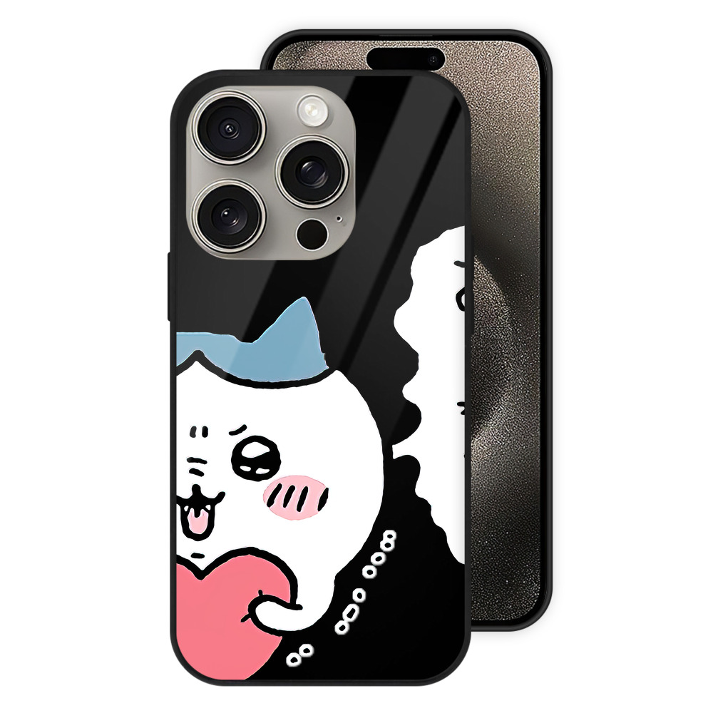 （画像用） ちいかわ ハチワレ Chii-kawa hachiware 【iPhone15Pro対応】スマホケース 耐衝撃＆黄変防止 背面ガラス