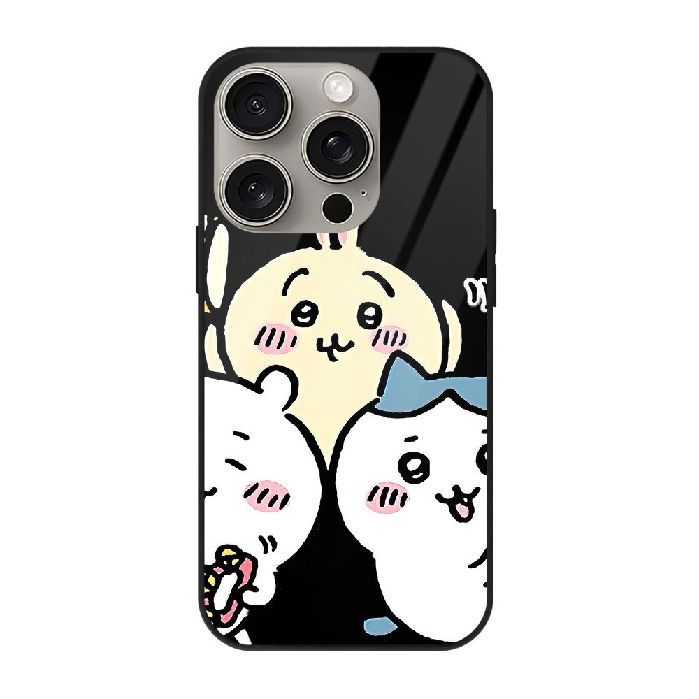 （画像用） ちいかわ ハチワレ Chii-kawa hachiware 【iPhone15Pro対応】スマホケース 耐衝撃＆黄変防止 背面ガラス