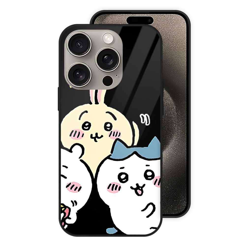 （画像用） ちいかわ ハチワレ Chii-kawa hachiware 【iPhone15Pro対応】スマホケース 耐衝撃＆黄変防止 背面ガラス