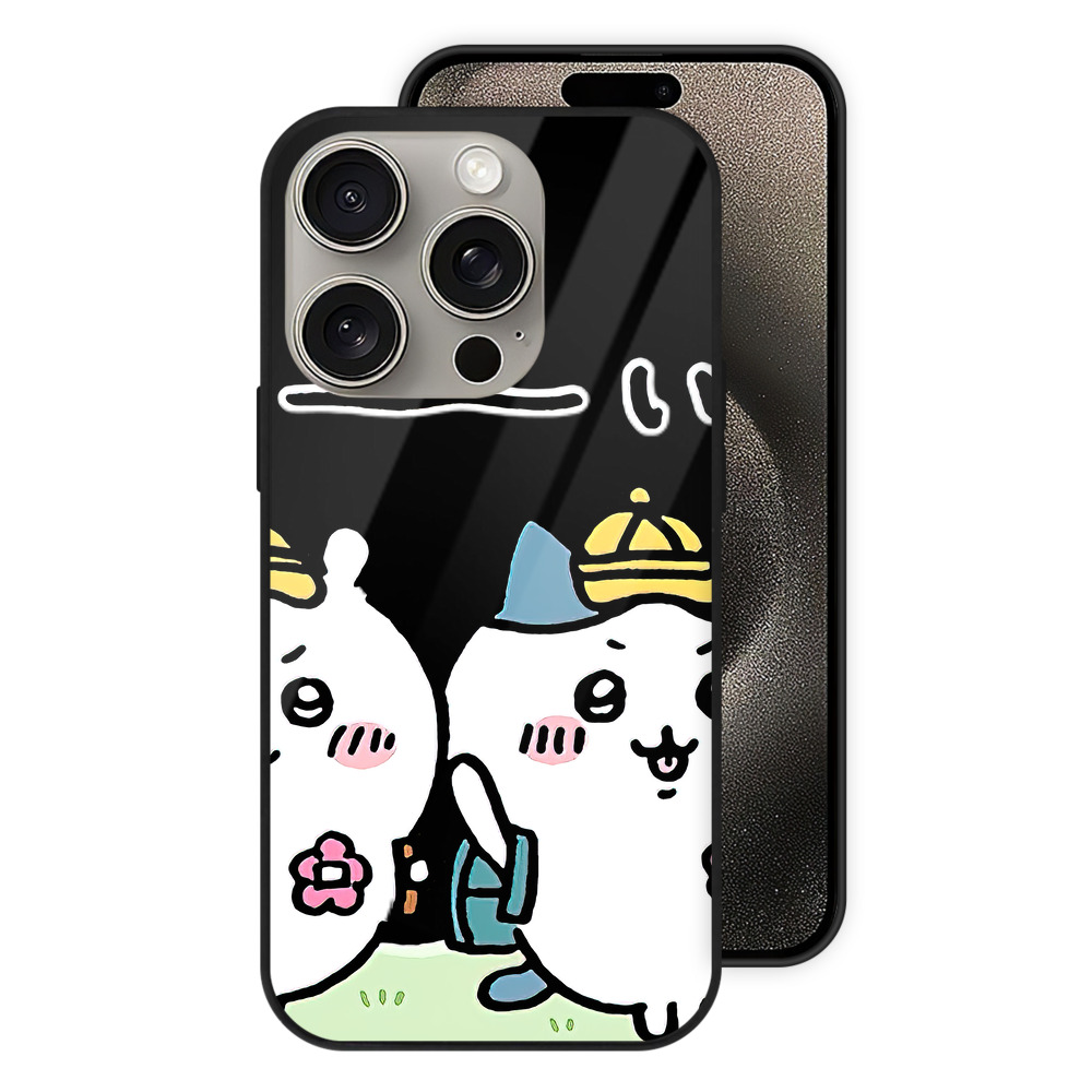 （画像用） ちいかわ ハチワレ Chii-kawa hachiware 【iPhone15Pro対応】スマホケース 耐衝撃＆黄変防止 背面ガラス