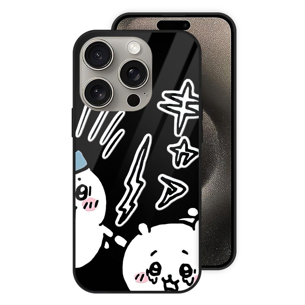 （画像用） ちいかわ ハチワレ Chii-kawa hachiware 【iPhone15Pro対応】スマホケース 耐衝撃＆黄変防止 背面ガラス