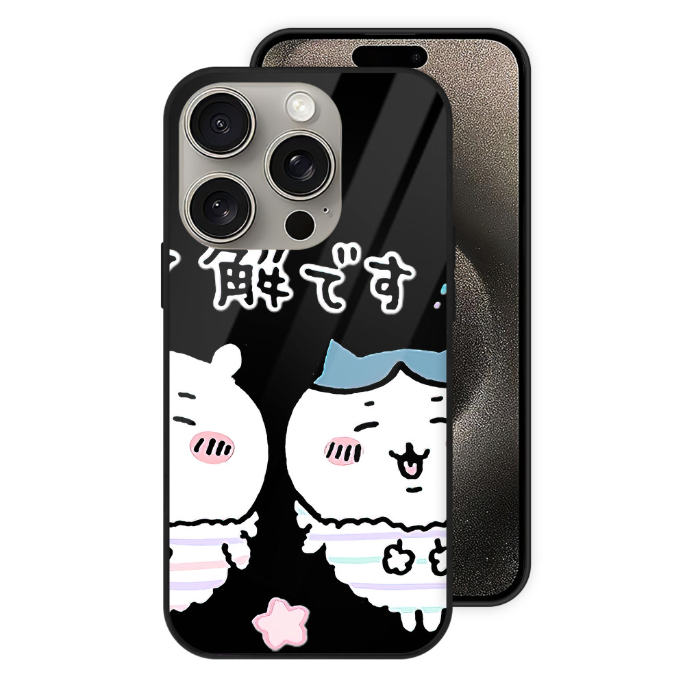（画像用） ちいかわ ハチワレ Chii-kawa hachiware 【iPhone15Pro対応】スマホケース 耐衝撃＆黄変防止 背面ガラス