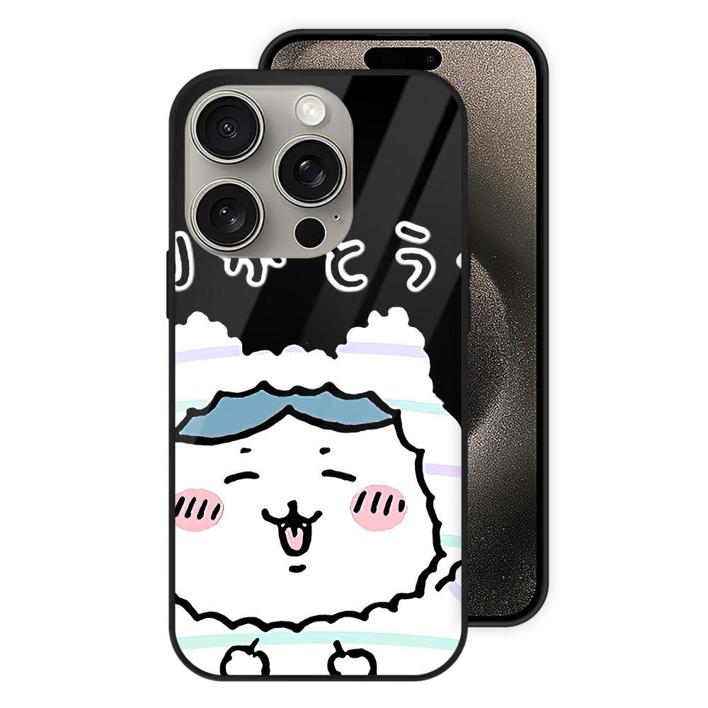 （画像用） ちいかわ ハチワレ Chii-kawa hachiware 【iPhone15Pro対応】スマホケース 耐衝撃＆黄変防止 背面ガラス