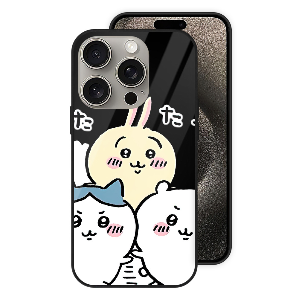 （画像用） ちいかわ ハチワレ Chii-kawa hachiware 【iPhone15Pro対応】スマホケース 耐衝撃＆黄変防止 背面ガラス