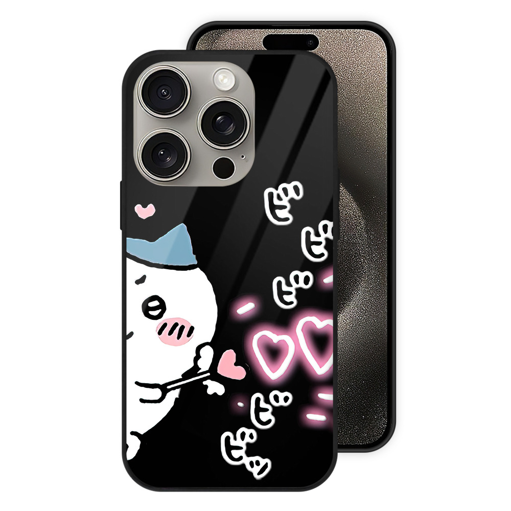 （画像用） ちいかわ ハチワレ Chii-kawa hachiware 【iPhone15Pro対応】スマホケース 耐衝撃＆黄変防止 背面ガラス