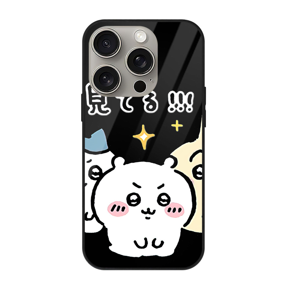 （画像用） ちいかわ ハチワレ Chii-kawa hachiware 【iPhone15Pro対応】スマホケース 耐衝撃＆黄変防止 背面ガラス