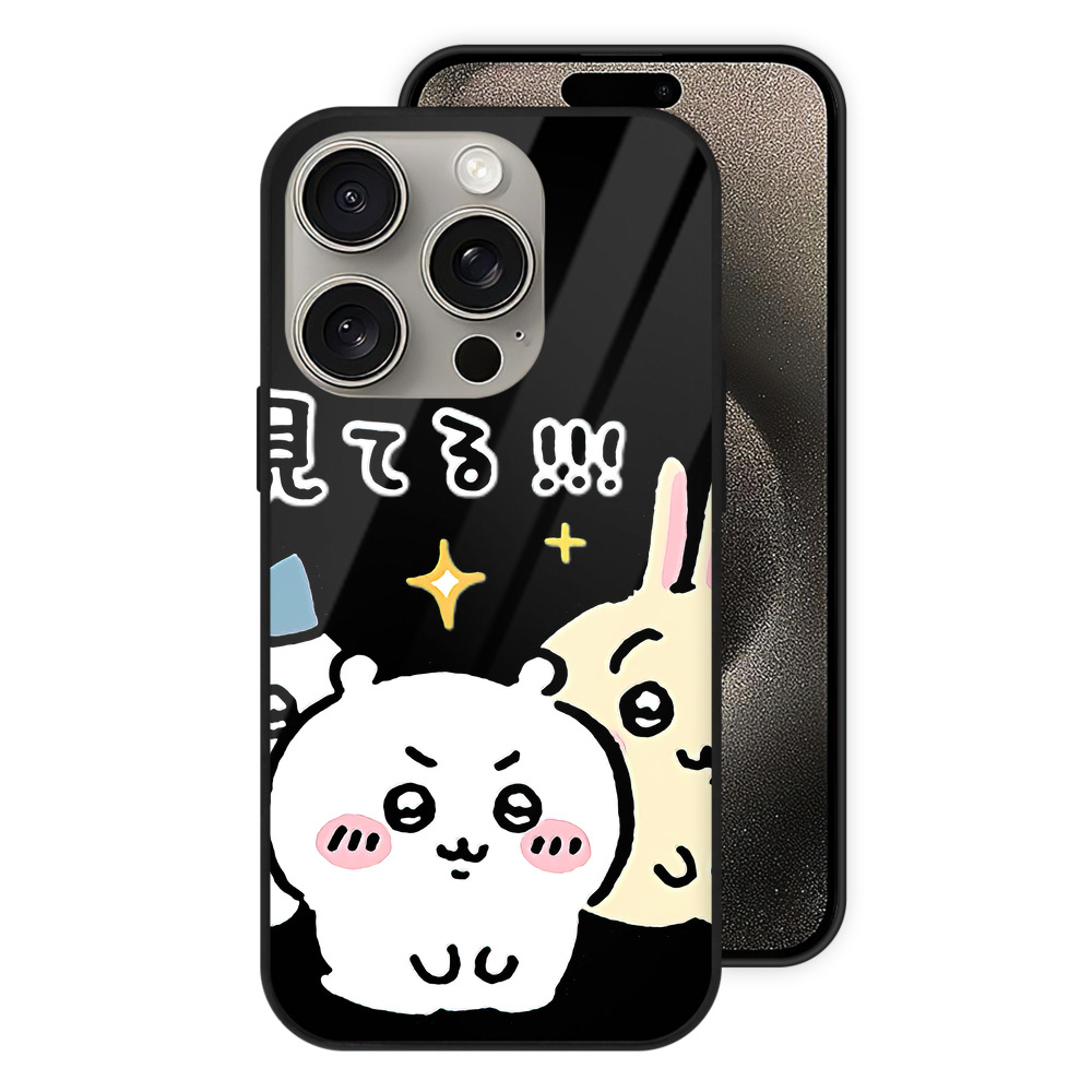 （画像用） ちいかわ ハチワレ Chii-kawa hachiware 【iPhone15Pro対応】スマホケース 耐衝撃＆黄変防止 背面ガラス