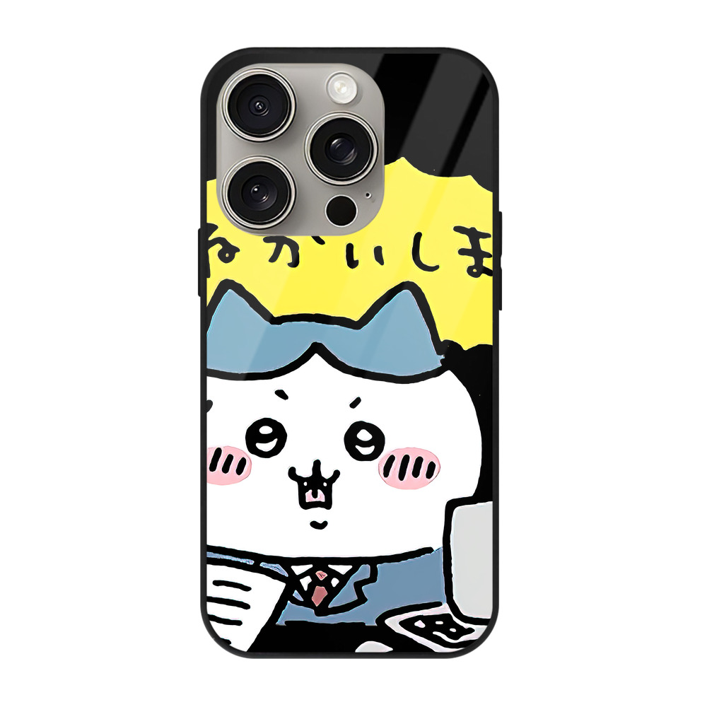 （画像用） ちいかわ ハチワレ Chii-kawa hachiware 【iPhone15Pro対応】スマホケース 耐衝撃＆黄変防止 背面ガラス