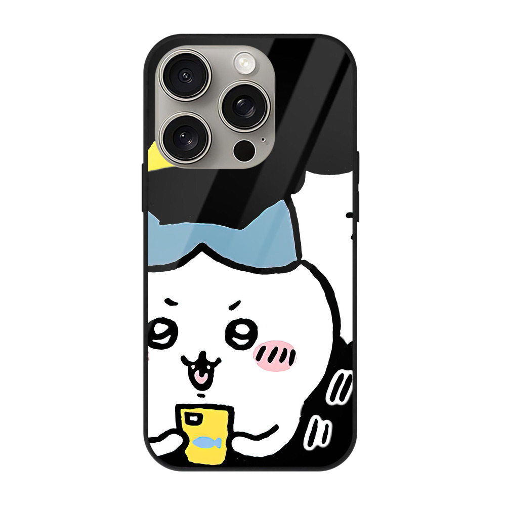 （画像用） ちいかわ ハチワレ Chii-kawa hachiware 【iPhone15Pro対応】スマホケース 耐衝撃＆黄変防止 背面ガラス