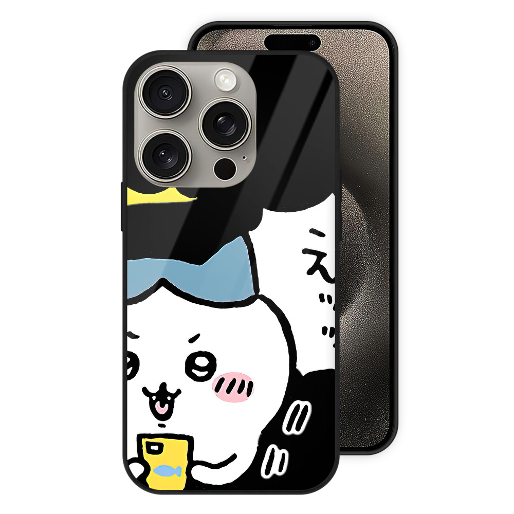 （画像用） ちいかわ ハチワレ Chii-kawa hachiware 【iPhone15Pro対応】スマホケース 耐衝撃＆黄変防止 背面ガラス
