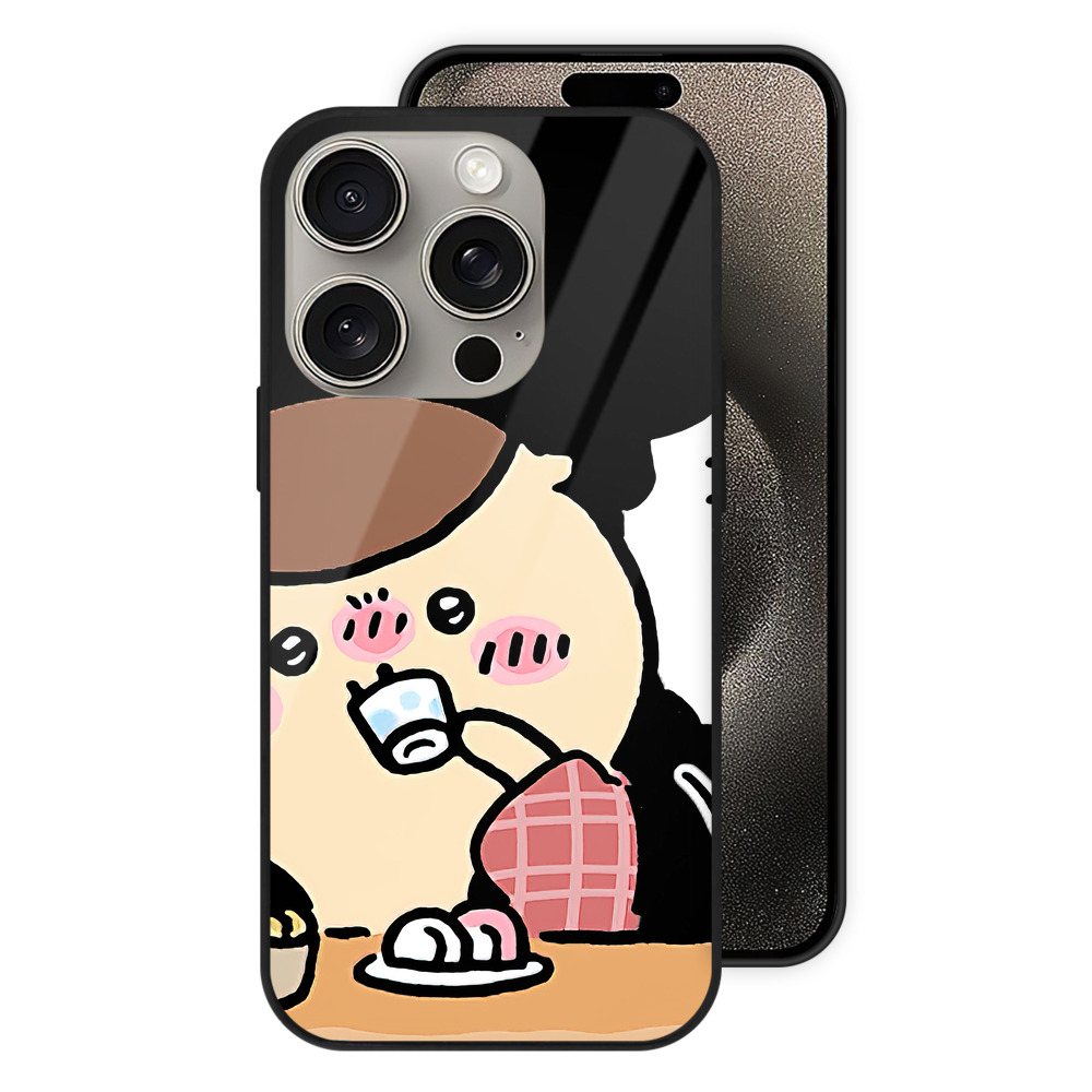 （画像用） ちいかわ くりまんじゅう Chii-kawa kuri manjū 【iPhone15Pro対応】スマホケース 耐衝撃＆黄変防止 背面ガラス