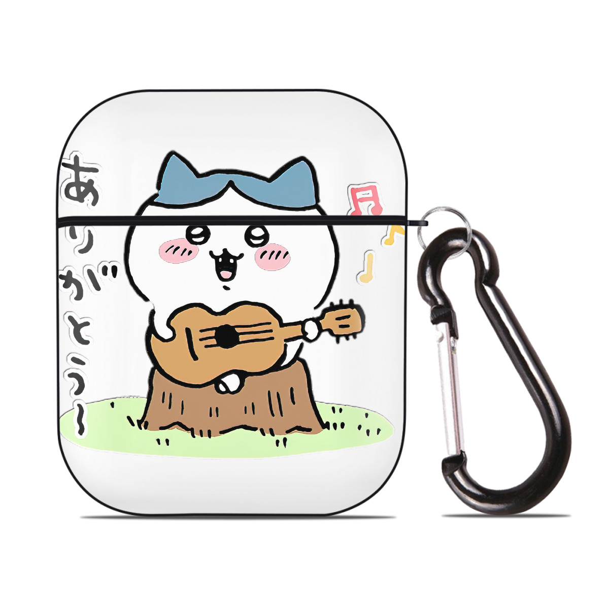 （画像用） ちいかわ ハチワレ Chii-kawa hachiware AirPods 第2世代保護ケース ハードシェル ブラック 耐衝撃・防指紋・カラビナ付き