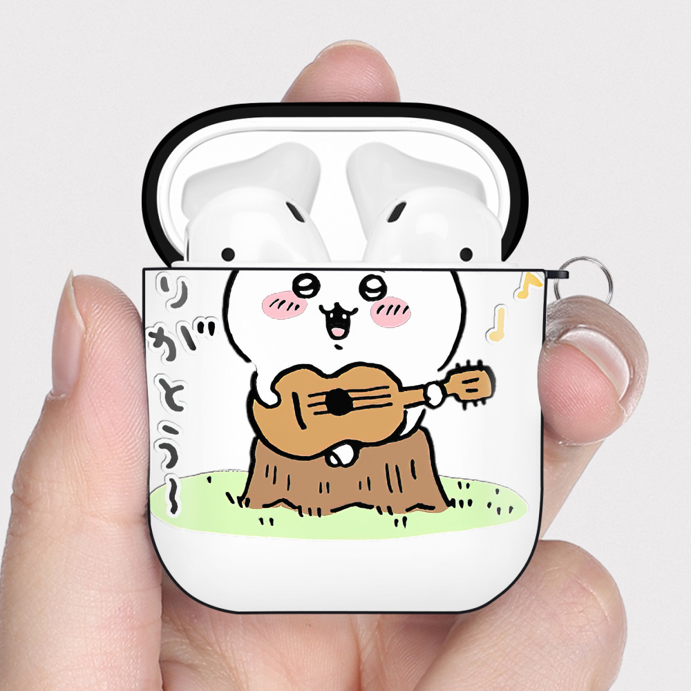 （画像用） ちいかわ ハチワレ Chii-kawa hachiware AirPods 第2世代保護ケース ハードシェル ブラック 耐衝撃・防指紋・カラビナ付き