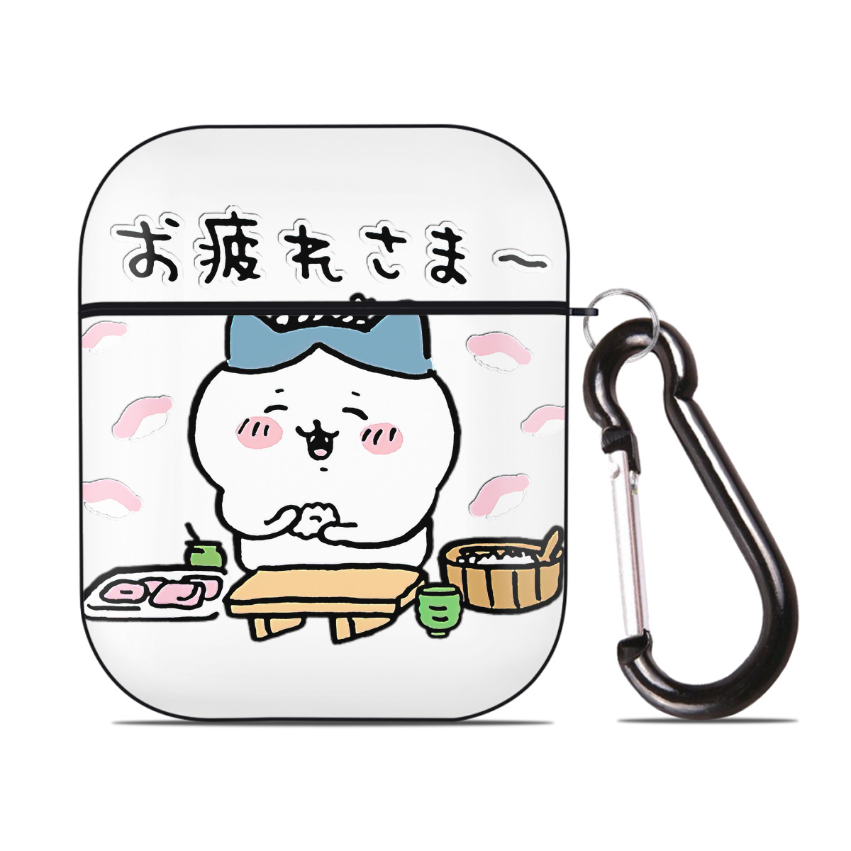 （画像用） ちいかわ ハチワレ Chii-kawa hachiware AirPods 第2世代保護ケース ハードシェル ブラック 耐衝撃・防指紋・カラビナ付き