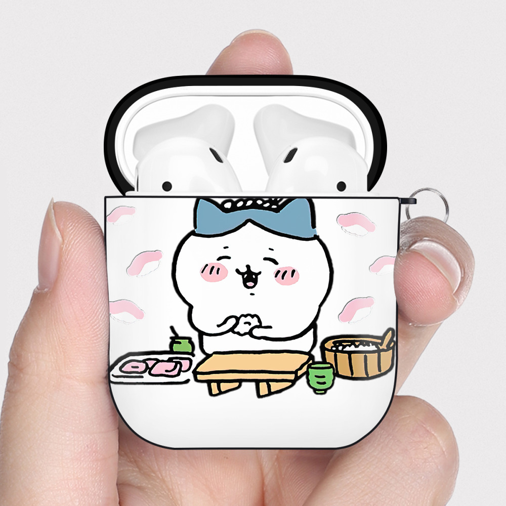 （画像用） ちいかわ ハチワレ Chii-kawa hachiware AirPods 第2世代保護ケース ハードシェル ブラック 耐衝撃・防指紋・カラビナ付き