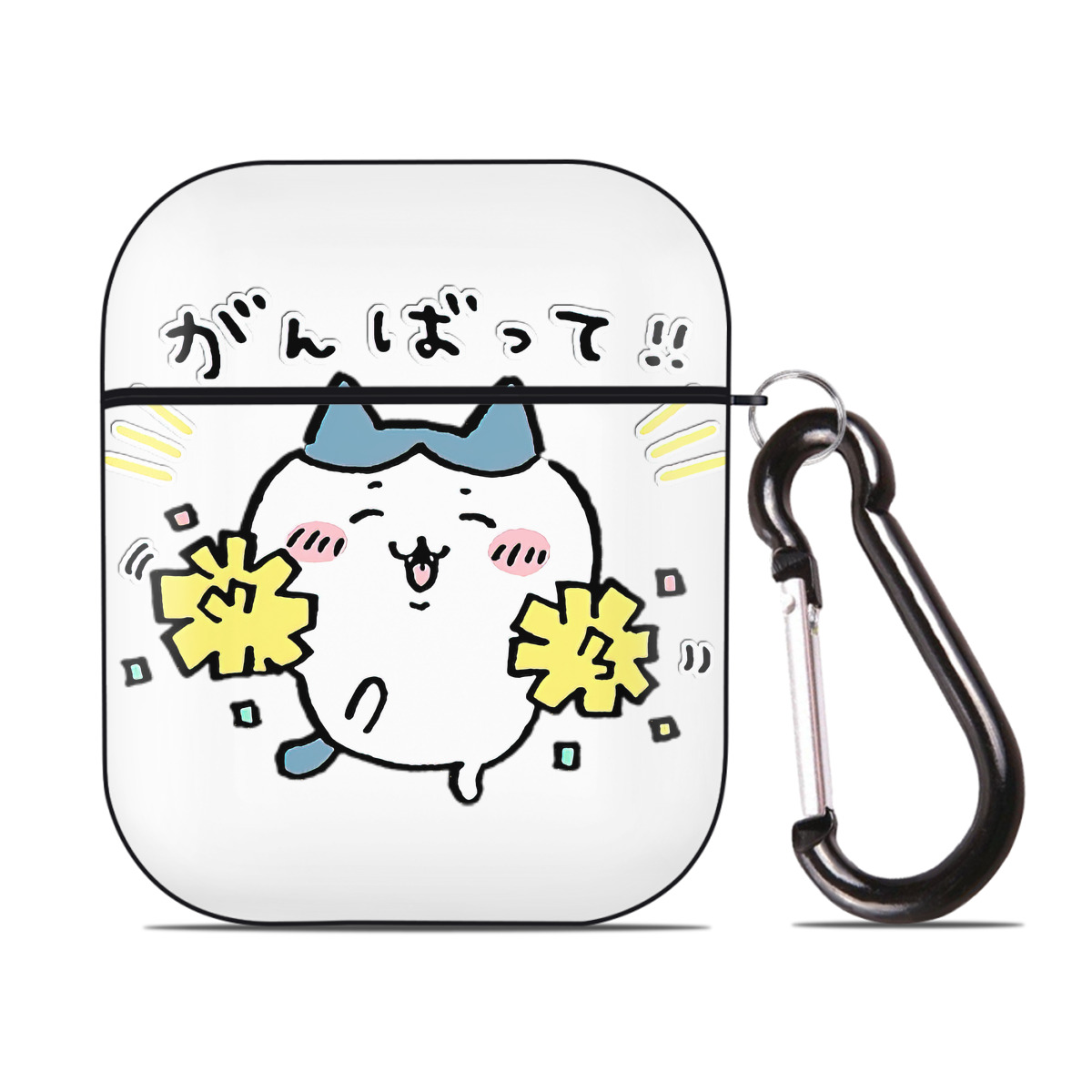 （画像用） ちいかわ ハチワレ Chii-kawa hachiware AirPods 第2世代保護ケース ハードシェル ブラック 耐衝撃・防指紋・カラビナ付き