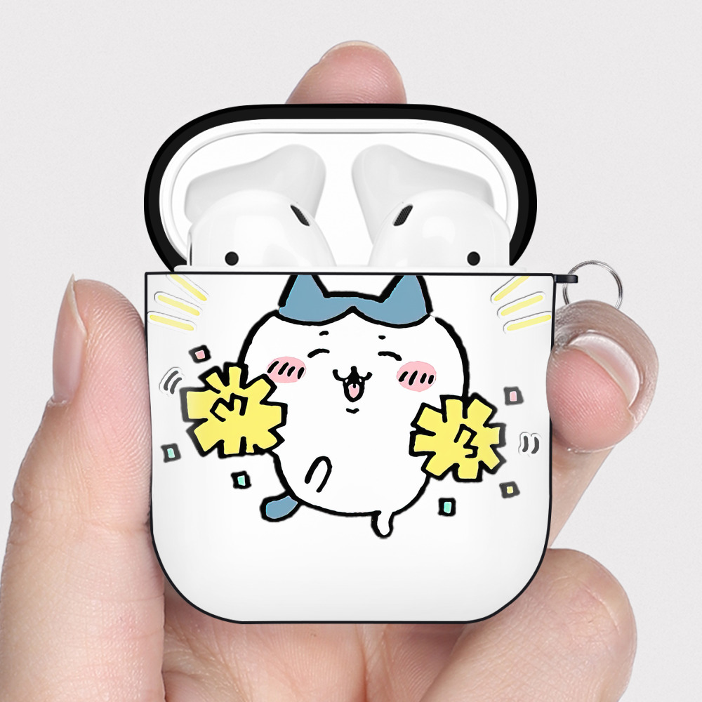 （画像用） ちいかわ ハチワレ Chii-kawa hachiware AirPods 第2世代保護ケース ハードシェル ブラック 耐衝撃・防指紋・カラビナ付き