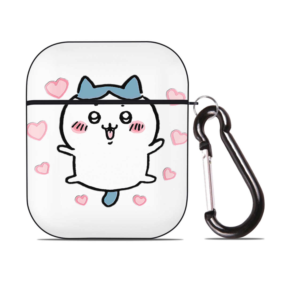 （画像用） ちいかわ ハチワレ Chii-kawa hachiware AirPods 第2世代保護ケース ハードシェル ブラック 耐衝撃・防指紋・カラビナ付き