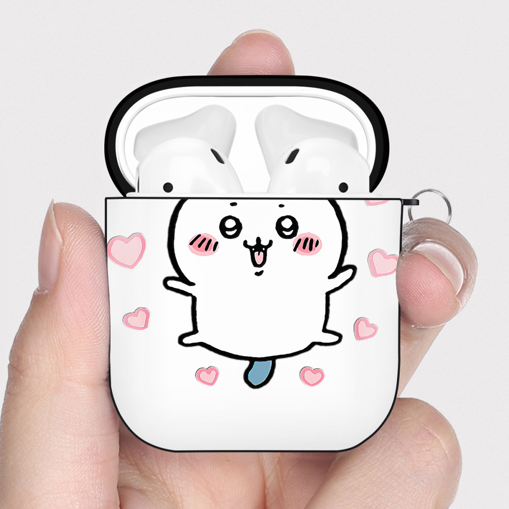 （画像用） ちいかわ ハチワレ Chii-kawa hachiware AirPods 第2世代保護ケース ハードシェル ブラック 耐衝撃・防指紋・カラビナ付き