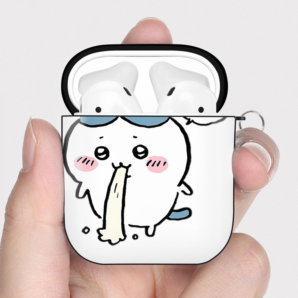 （画像用） ちいかわ ハチワレ Chii-kawa hachiware AirPods 第2世代保護ケース ハードシェル ブラック 耐衝撃・防指紋・カラビナ付き