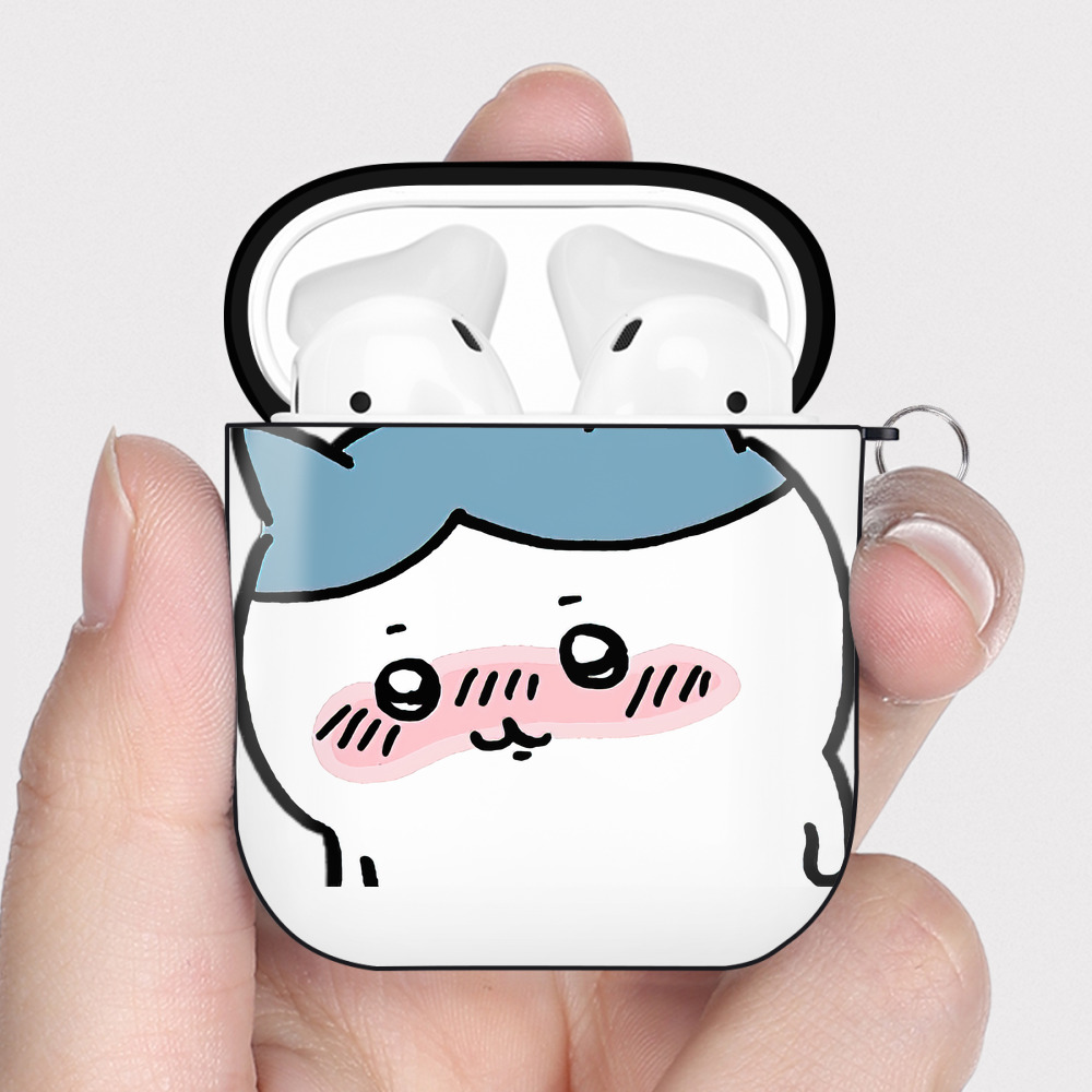 （画像用） ちいかわ ハチワレ Chii-kawa hachiware AirPods 第2世代保護ケース ハードシェル ブラック 耐衝撃・防指紋・カラビナ付き