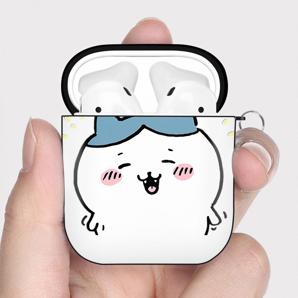 （画像用） ちいかわ ハチワレ Chii-kawa hachiware AirPods 第2世代保護ケース ハードシェル ブラック 耐衝撃・防指紋・カラビナ付き