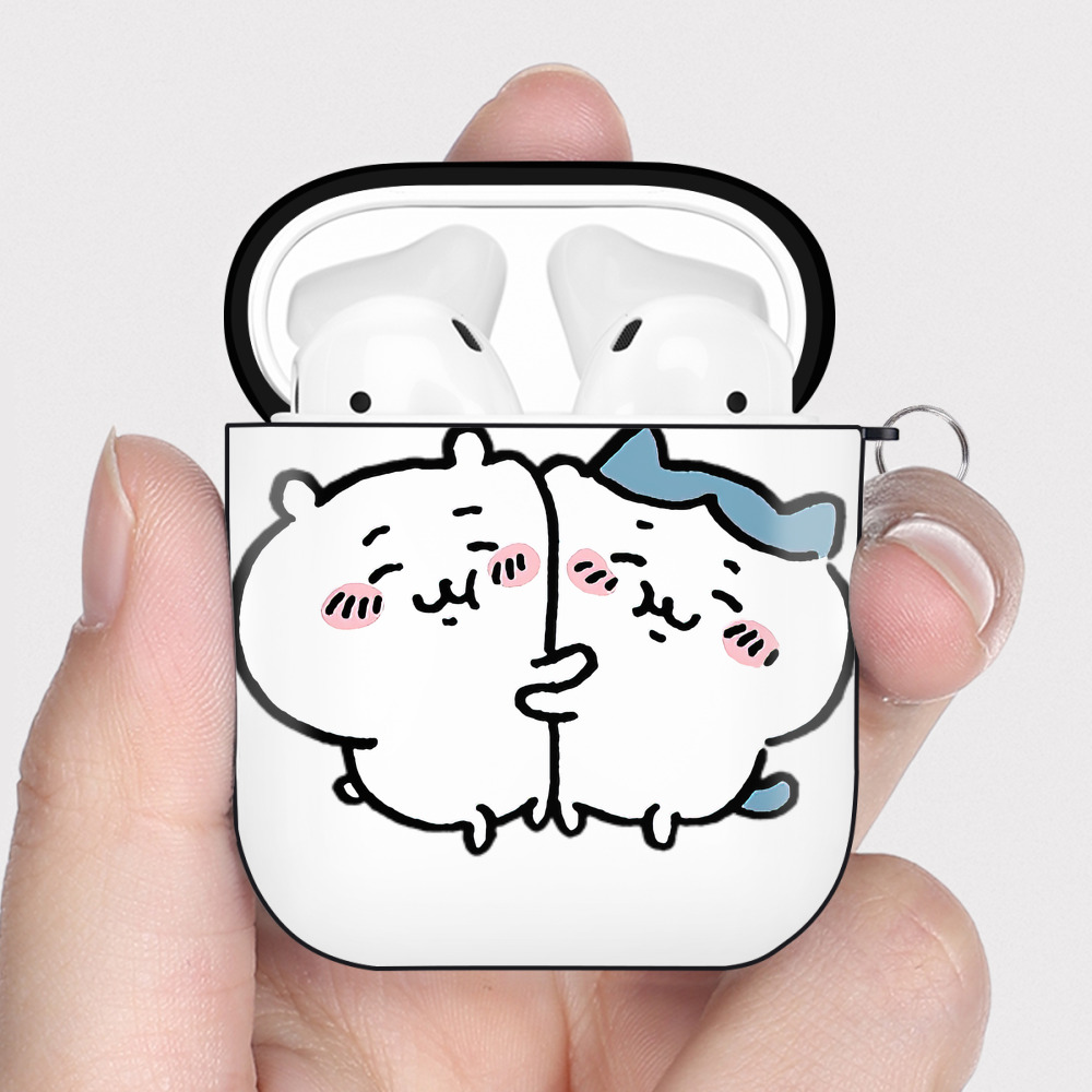 （画像用） ちいかわ ハチワレ Chii-kawa hachiware AirPods 第2世代保護ケース ハードシェル ブラック 耐衝撃・防指紋・カラビナ付き