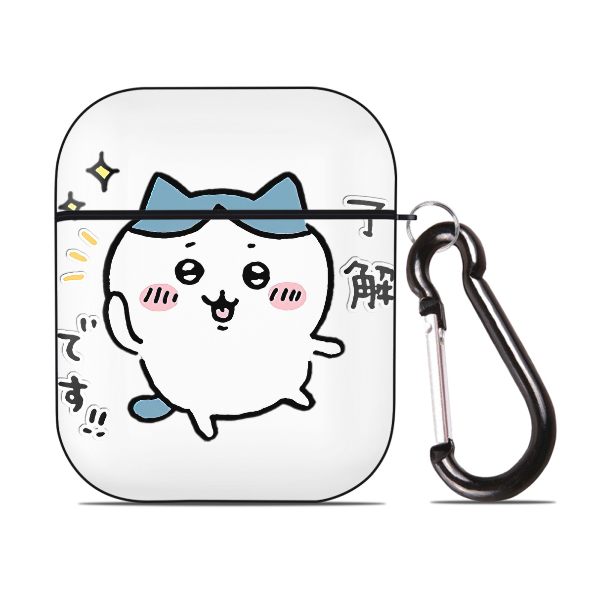 （画像用） ちいかわ ハチワレ Chii-kawa hachiware AirPods 第2世代保護ケース ハードシェル ブラック 耐衝撃・防指紋・カラビナ付き