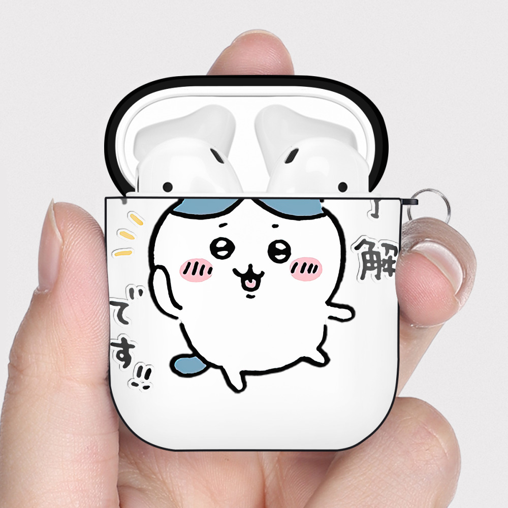 （画像用） ちいかわ ハチワレ Chii-kawa hachiware AirPods 第2世代保護ケース ハードシェル ブラック 耐衝撃・防指紋・カラビナ付き
