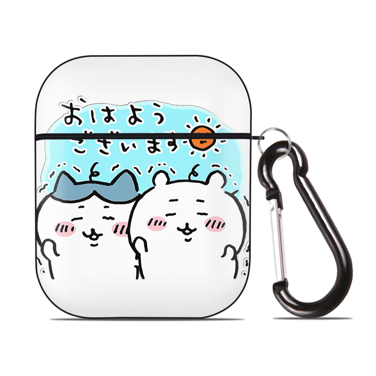 （画像用） ちいかわ ハチワレ Chii-kawa hachiware AirPods 第2世代保護ケース ハードシェル ブラック 耐衝撃・防指紋・カラビナ付き