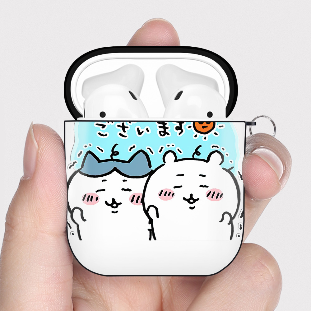 （画像用） ちいかわ ハチワレ Chii-kawa hachiware AirPods 第2世代保護ケース ハードシェル ブラック 耐衝撃・防指紋・カラビナ付き