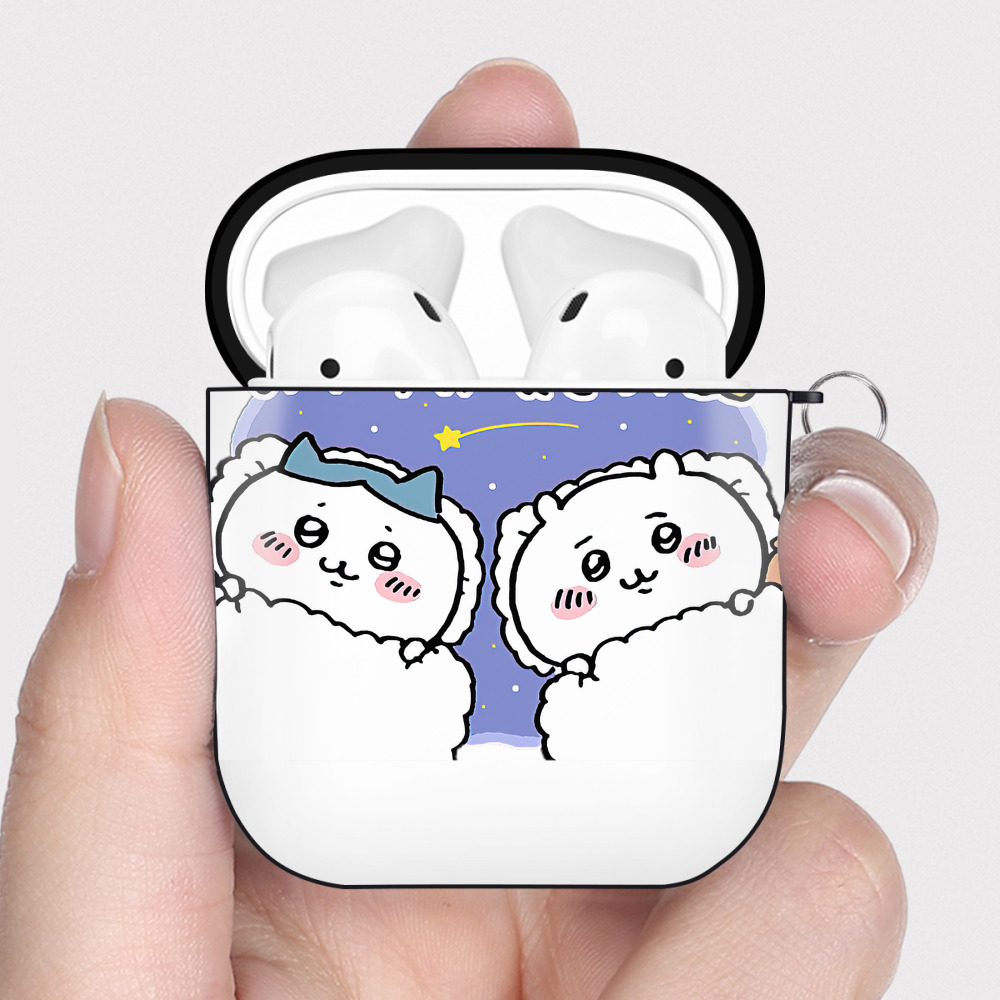 （画像用） ちいかわ ハチワレ Chii-kawa hachiware AirPods 第2世代保護ケース ハードシェル ブラック 耐衝撃・防指紋・カラビナ付き