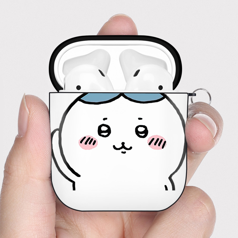 （画像用） ちいかわ ハチワレ Chii-kawa hachiware AirPods 第2世代保護ケース ハードシェル ブラック 耐衝撃・防指紋・カラビナ付き