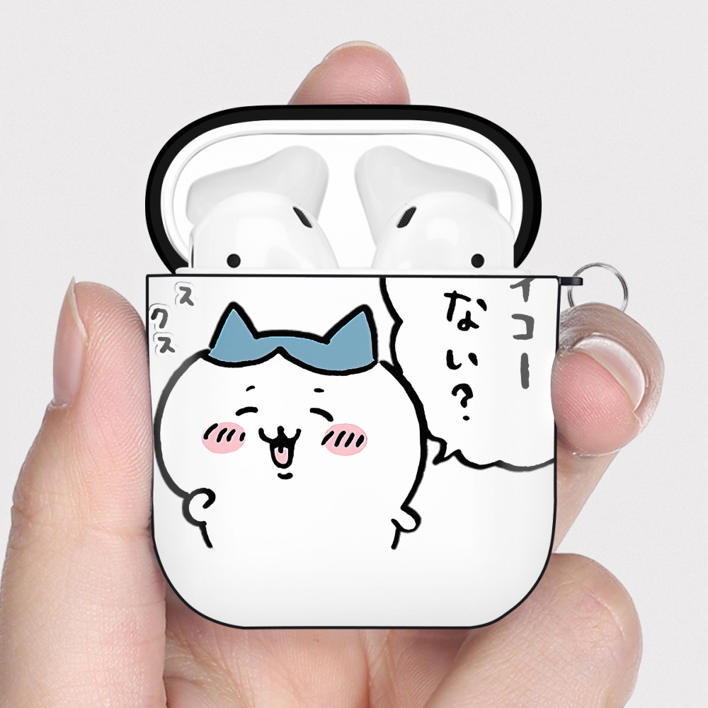 （画像用） ちいかわ ハチワレ Chii-kawa hachiware AirPods 第2世代保護ケース ハードシェル ブラック 耐衝撃・防指紋・カラビナ付き