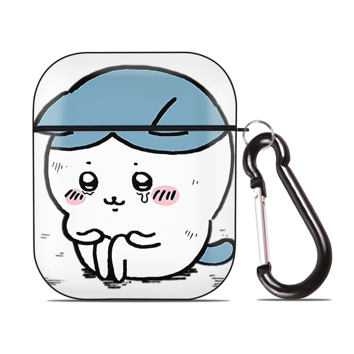 （画像用） ちいかわ ハチワレ Chii-kawa hachiware AirPods 第2世代保護ケース ハードシェル ブラック 耐衝撃・防指紋・カラビナ付き
