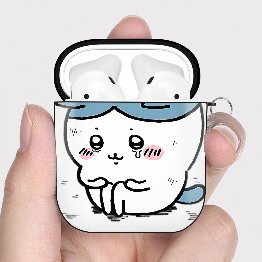 （画像用） ちいかわ ハチワレ Chii-kawa hachiware AirPods 第2世代保護ケース ハードシェル ブラック 耐衝撃・防指紋・カラビナ付き