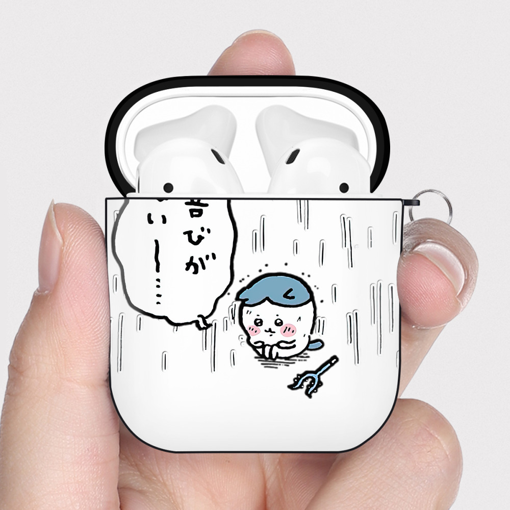 （画像用） ちいかわ ハチワレ Chii-kawa hachiware AirPods 第2世代保護ケース ハードシェル ブラック 耐衝撃・防指紋・カラビナ付き